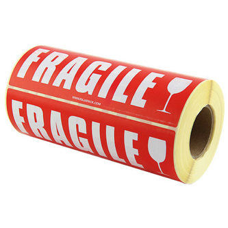 Výstražné etikety FRAGILE/sklo, Rozměry: 165 x 55 mm, 500 ks