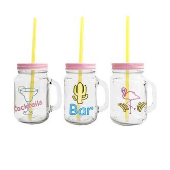 SKLENICE "MASON" S VÍČKEM A BRČKEM, 450ML, LÉTO