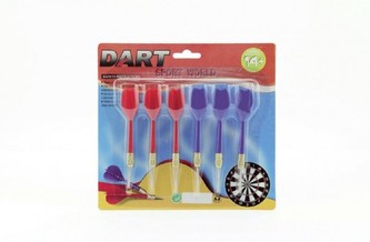 Šipky plast 11cm hrot kovový 6ks na kartě 18x19cm