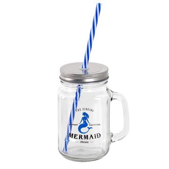 SKLENICE "MASON" S VÍČKEM A BRČKEM, 450ML, NÁMOŘNÍ