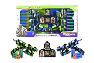 Pistole 2ks na pěnové náboje 16ks + terč plast v krabici 50x25cm