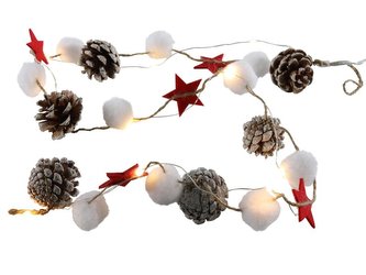 ŘETĚZ 10LED BAVLNĚNÉ KOULE SE ŠIŠKAMI, HVĚZDY ČASO