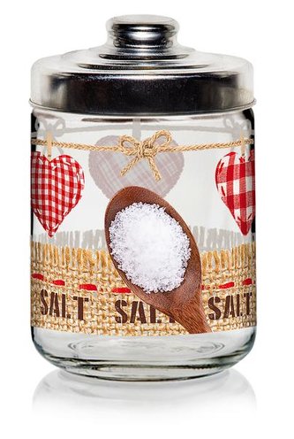 DÓZA SKLO S VÍČKEM NA SŮL 800ML,VALENTINA DEK.SRDC