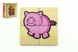 Puzzle 4ks pro nejmenší dřevo Moje první zvířátka MPZ v dřevěné krabičce 11x11x4 cm