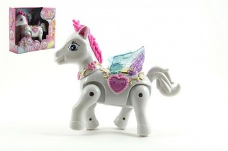 Kůň s křídly chodící plast 22cm na baterie se zvukem se světlem v krabici