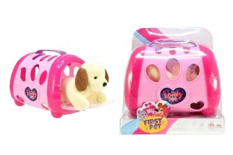 Mazlíček pes plyš v přenosném boxu plast 18cm v blistru