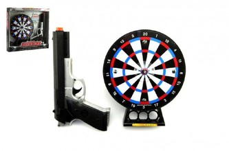 Pistole laserová 23cm + terč 19cm plast na baterie se světlem se zvukem v krabici 32x29x5cm