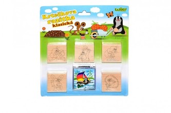 Razítka Krtek s poduškou dřevo 4,5cm 6ks na kartě