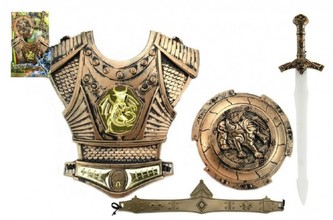 Meč svítící se štítem a doplňky plast 50cm na baterie se světlem na kartě