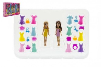 Panenka měnící šaty 2ks 8cm s doplňky plast v krabici 26x18x4cm