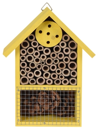 Dřevěný hmyzí hotel 15x8x20 cm, žlutý