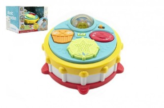 Dětský bubínek plast 16cm na baterie se světlem se zvukem v krabici 12m+