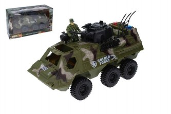 Auto vojenské obrněný transportér s doplňky plast 30cm volný chod v krabici 38x22x14cm