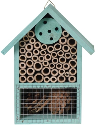 Dřevěný hmyzí hotel 15x8x20 cm, modrý