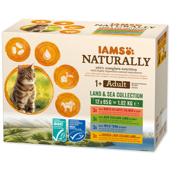 Kapsičky IAMS Cat Naturally výběr z mořských a suchozemských mas v omáčce multipack