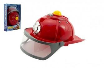 Helma přilba hasič plast 28cm na baterie se světlem se zvukem v krabici 22x33x6cm
