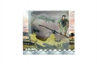 Vojenská sada helikoptéra/vrtulník+voják s doplňky plast v krabici 23x20x7cm
