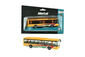 Autobus městský kov/plast 15cm na zpětné natažení na kartě