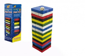 Hra Jenga věž dřevo 48ks barevných dílků hlavolam v krabičce 7x23x7cm