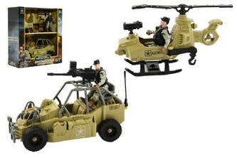 Vojenská sada voják+vrtulník+auto plast v krabici 24x26x10cm