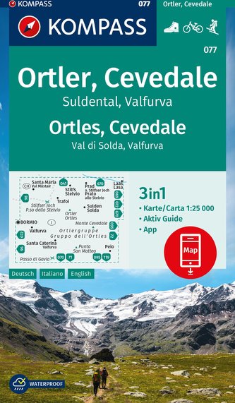 KOMPASS Wanderkarte 077 Ortler, Cevedale, Suldental, Valfurva 1:25000