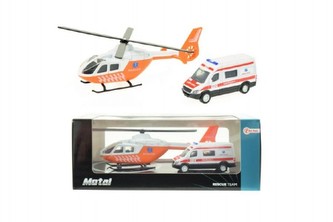 Vrtulník + auto ambulance kov v krabičce 22x9x10cm