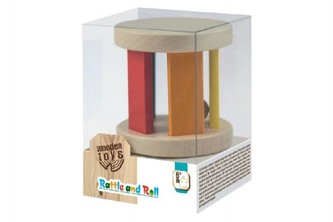 Chrastítko s kuličkou dřevěné Wooden Toys v krabičce 10x7x7cm 6m+