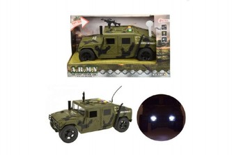 Auto vojenské plast 23cm na baterie se světlem se zvukem na setrvačník v krabici 29x18x13cm