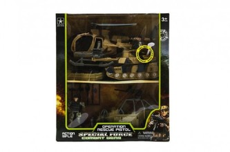 Vojenská sada plast voják+auto+vrtulník+tank na baterie se světlem se zvukem v krabici 32x37x11cm