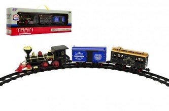 Lokomotiva/Vlak + vagónky s dráhou 11ks plast 45cm na baterie v krabici 55x19x10cm