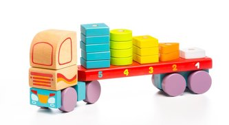CUBIKA 13425 Kamion s geometrickými tvary - dřevěná skládačka 19 dílů