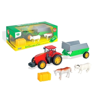 Traktor s vlečkou a zvířaty, na setrvačník