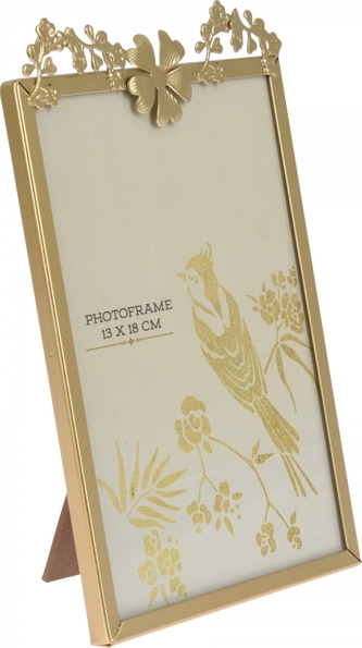 Kovový fotorámeček zlatý s květy 19,5x13x1 cm