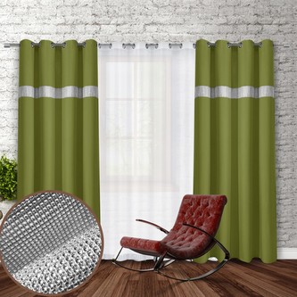 Dekorační závěs se zirkony s kruhy GLORY 250 olivová 140x250 cm (cena za 1 kus) MyBestHome