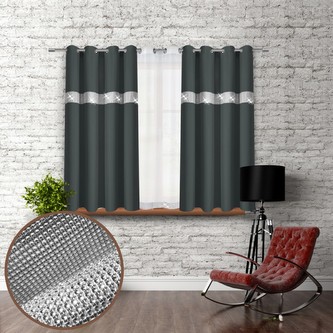 Dekorační krátký závěs se zirkony s kruhy GLORY 160 grafitová 140x160 cm (cena za 1 kus) MyBestHome