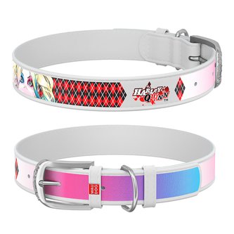 Waudog obojek kožený DC Harley Quinn bílý (18-24cm/1,2cm)