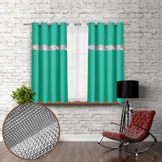 Dekorační krátký závěs se zirkony s kruhy GLORY 160 mořská zelená 140x160 cm (cena za 1 kus) MyBestHome