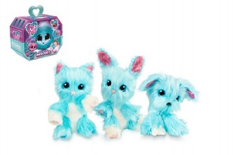 Zvířátko FUR BALLS Touláček pejsek/kočka/králík modrý plyš plast 10cm s doplňky v krabici 24x20x10cm