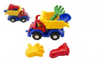 Auto na písek s doplňky plast 23cm v síťce