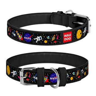 Waudog obojek kožený NASA černý (26-35cm/1,5cm)