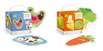 DODO Puzzle 2-3-4 dílků, balení 2 kusů Lesní zvířátka a Brouci nebo ovoce, 18m+