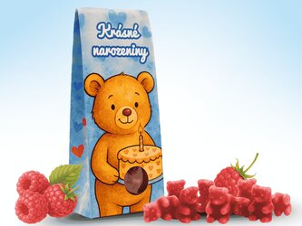 LIPOO ČAJOVÍ MEDVÍDCI VŠE NEJLEPŠÍ K NAROZENINÁM DÁRKOVÝ S PŘÍCHUTÍ MALINA A VANILKA 50G