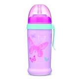 Canpol babies Sportovní láhev se silikonovou nevylévací slámkou MOTÝLEK 350 ml růžová