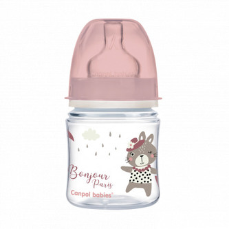 Canpol babies Lahev se širokým hrdlem BONJOUR PARIS 120ml růžová