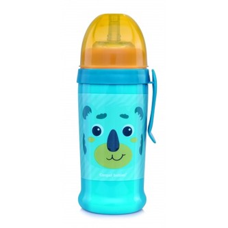 Canpol babies Láhev sportovní s nevylévací slámkou HELLO LITTLE 350 ml zelená