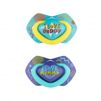 Canpol babies Set symetrických silikonových dudlíků Light touch 6-18m NEON LOVE modrý
