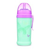 Canpol babies Sportovní láhev se silikonovou nevylévací slámkou MOTÝLEK 350 ml tyrkysová