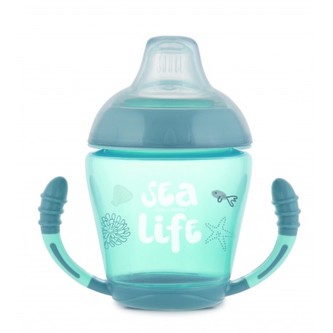 Canpol babies Nevylévací hrneček se silikonovým pítkem 230ml SEA LIFE modrý