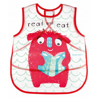 Canpol babies Bryndák zástěra s kapsou MONSTERS červený