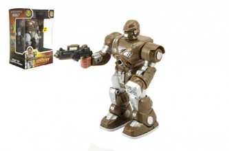 Robot chodící 18cm na baterie se zvukem se světlem v krabici 13x20x10cm